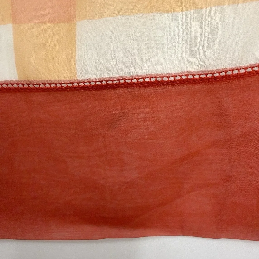 Chanel Sheer 100% Silk Scarf Large Center CC Logo Red Orange Yellow 38